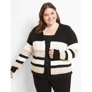 Lane Bryant Black and Cream Striped Cardigan